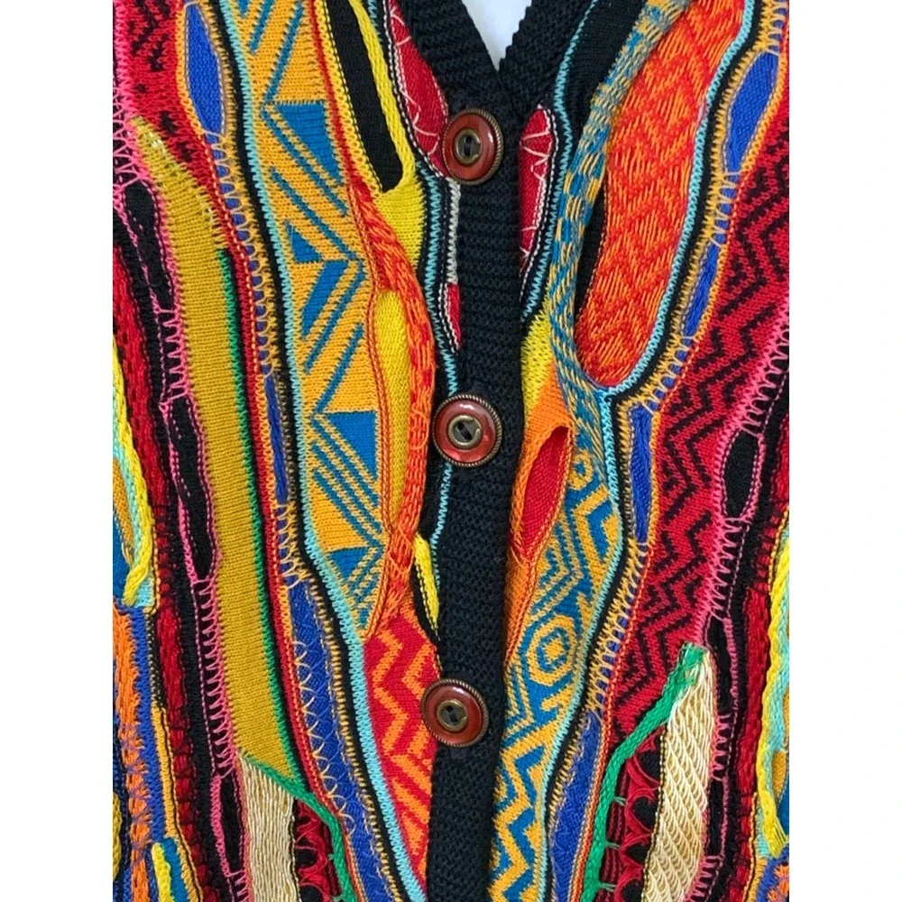 Coogi Australia Vintage 3D Knit Cardigan Sweater Multi Color Cotton Womens M - Picture 2 of 9